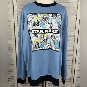 STAR WARS Men's Blue Crewneck Sweatshirt with Elbow Patches and Front Graphic-L